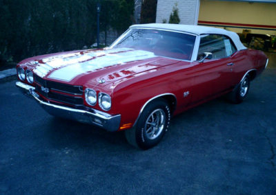 1970 Chevelle Convertible with an LS6 engine in red restored at Tony's Muscle Cars